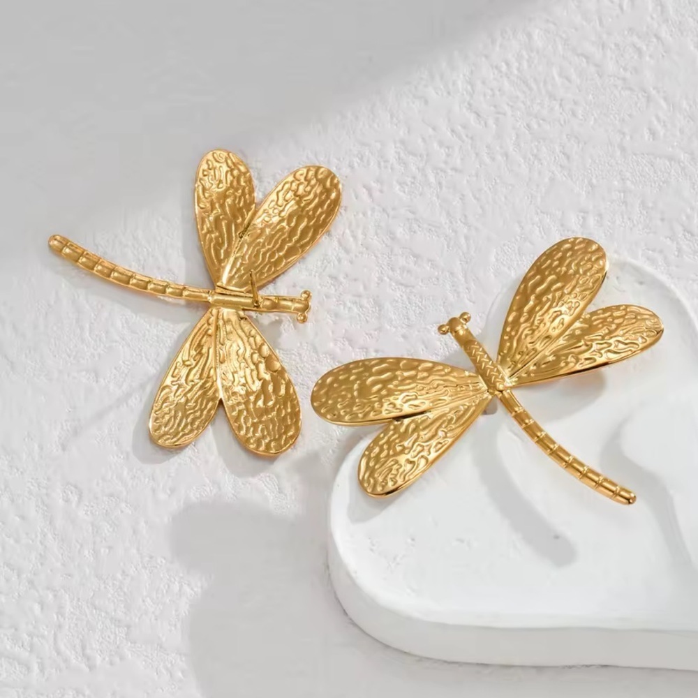 Gold Dragonfly Earrings - Picture 7 of 10